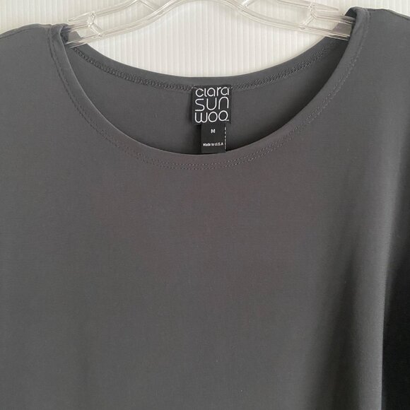 size M Clara Sun Woo tie cuff 3/4 sleeve side vent tunic top blouse gray lagenlo - Picture 4 of 8